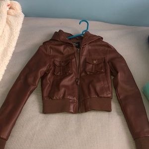 Brown Leather Bomber Jacket